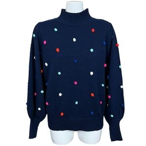 Crown & Ivy Belk Navy Blue Knit Mock Neck Multi Color Bauble Sweater XL NWT